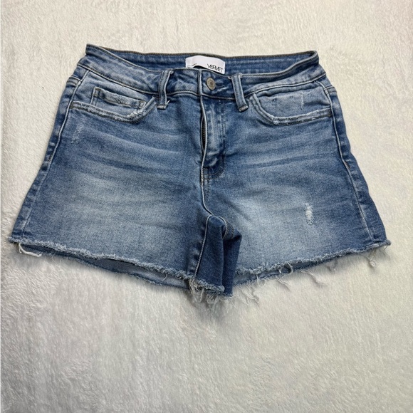 VERVET Blue Jean Shorts with Raw Hem and Distressed Look - Picture 1 of 5